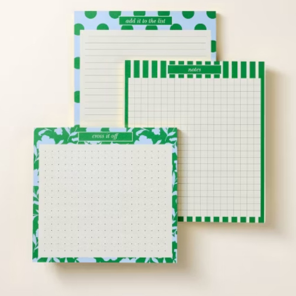 KATE SPADE x Target 3pk Notepads Polka Dot Stripe Classic Green Blue Notepad Set